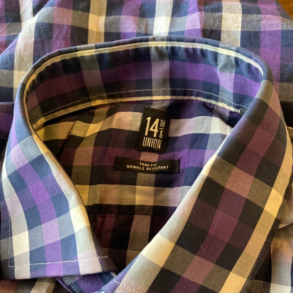 14th & Union‎ Purple Plaid XL Trim Fit Wrinkle Resistant Long Sleeve Shirt - Picture 6 of 7